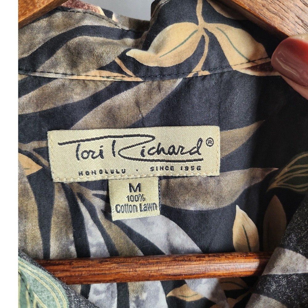 Tori Richard Mens Med Honolulu Aloha 100% Cotton Lawn Hawaiian Palm Leaf Shirt - Picture 8 of 8